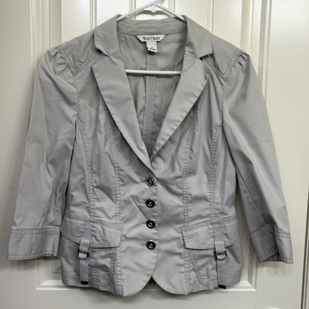 White House Black Market Ribbon‎ Pleated Light Gray ¾ Sleeve Blazer Jacke…